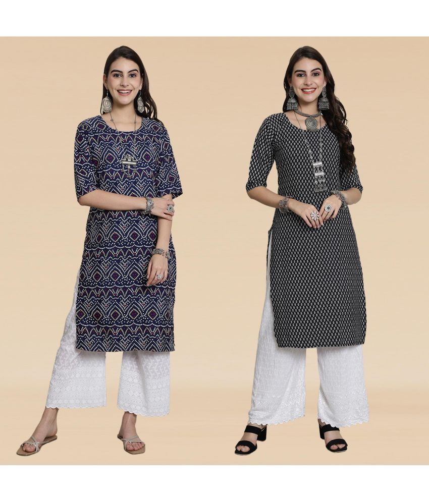     			Ethnicbasket Pack of 2 Crepe Printed Straight Women's Kurti - ( Multicolor1 )