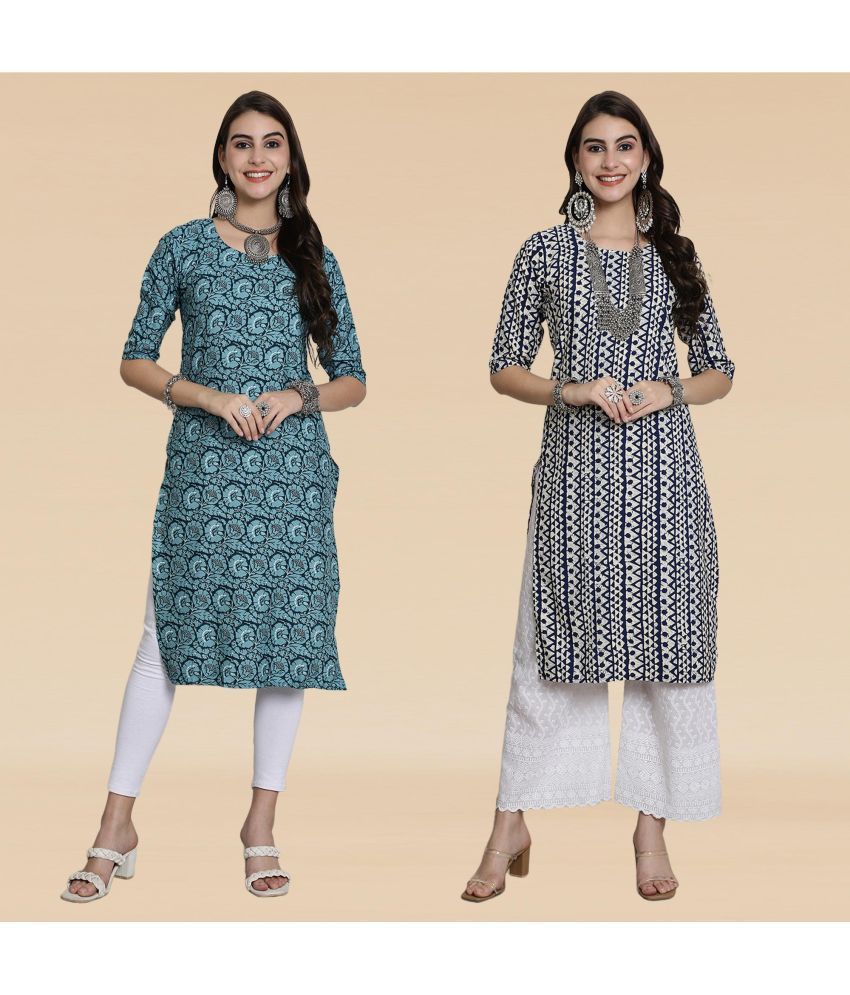     			Ethnicbasket Pack of 2 Crepe Printed Straight Women's Kurti - ( Multicolor1 )