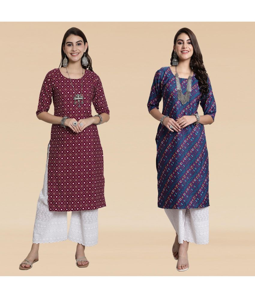     			Ethnicbasket Pack of 2 Crepe Printed Straight Women's Kurti - ( Multicolor3 )