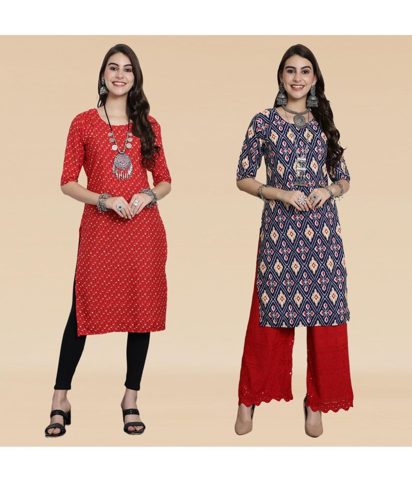     			Ethnicbasket Pack of 2 Crepe Printed Straight Women's Kurti - ( Multicolor )