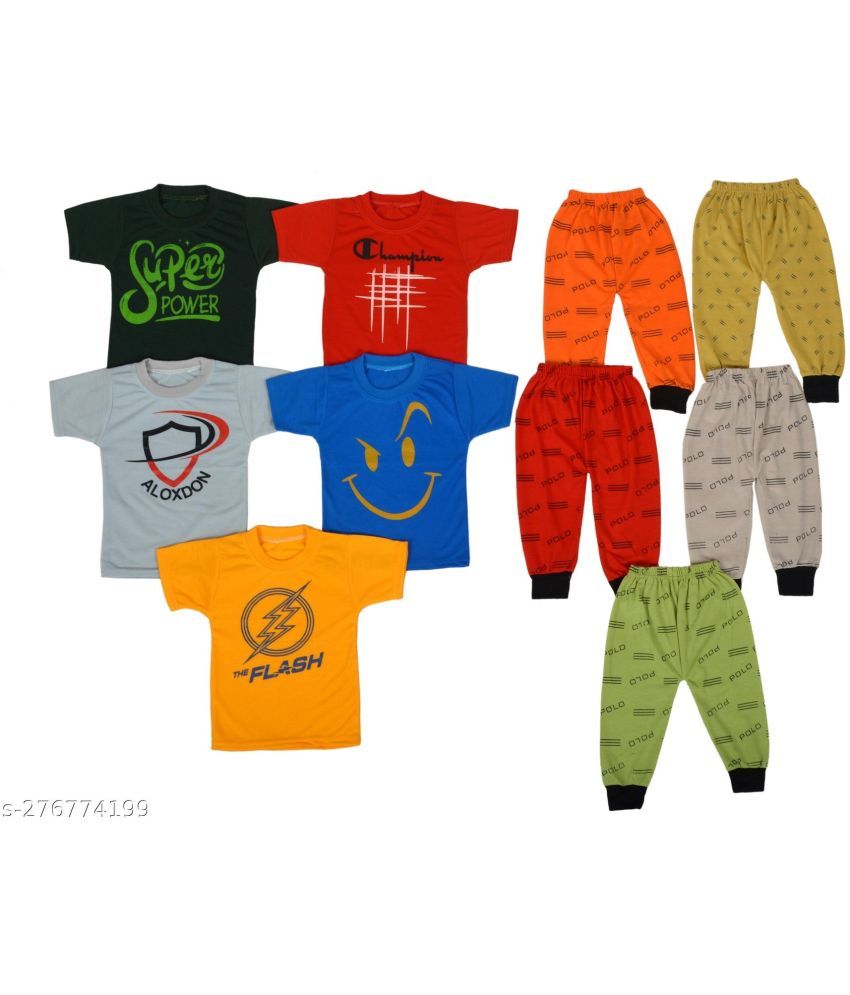     			DIAMOND EXPORTER Pack of 5 Baby Boys Cotton Blend T-Shirts & Pants Set ( Multicolor )