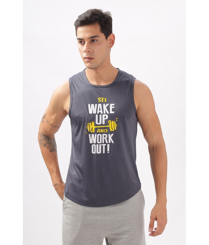     			FABRIPPLE Polyester Regular Fit Printed Sleeveless Men's Round T-Shirt - Grey ( Pack of 1 )