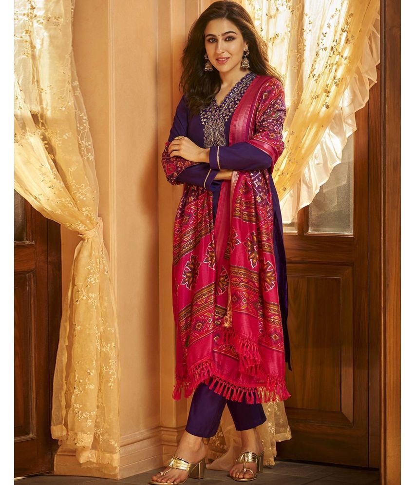     			MEHZEEL FAB Viscose Embroidered Kurti With Pants Women's Stitched Salwar Suit - Purple ( Pack of 1 )