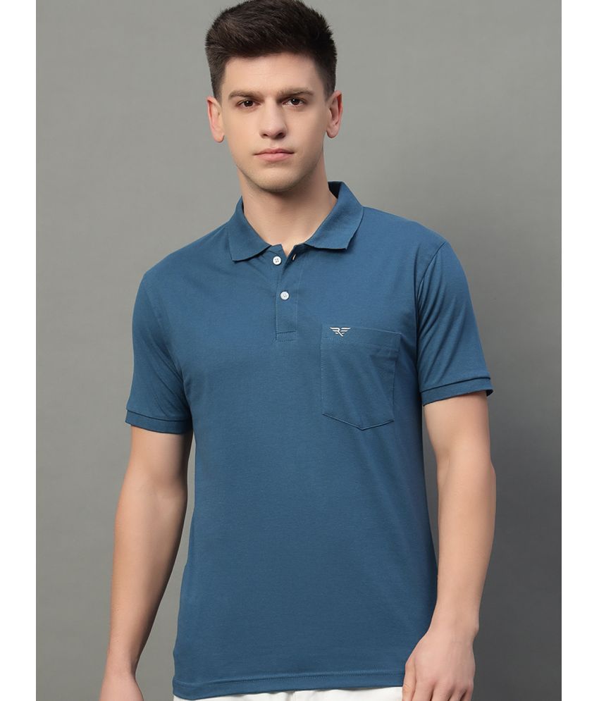     			Riss Pack of 1 Cotton Blend Regular Fit Solid Half Sleeves Men's Polo T Shirt ( Teal Blue )