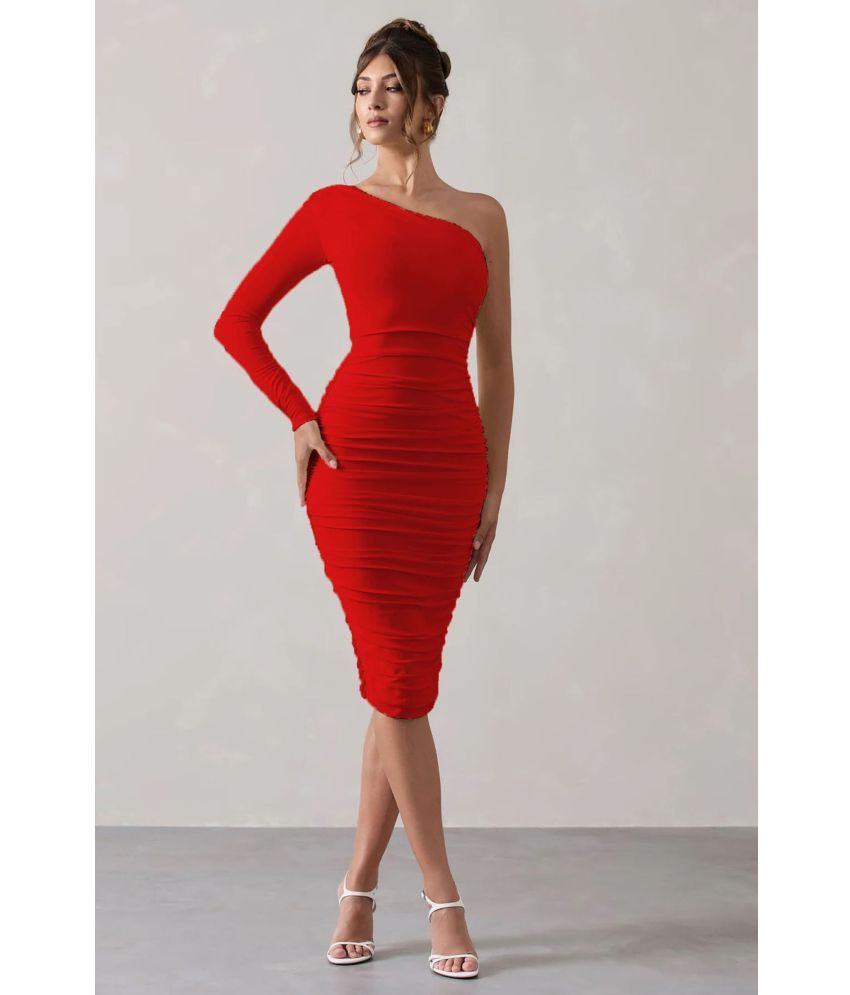     			Traquila Lycra Solid Knee Length Women's Bodycon Dress - Red ( Pack of 1 )