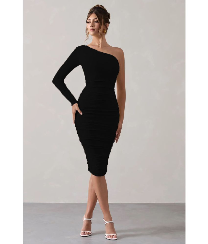     			Traquila Lycra Solid Knee Length Women's Bodycon Dress - Black ( Pack of 1 )