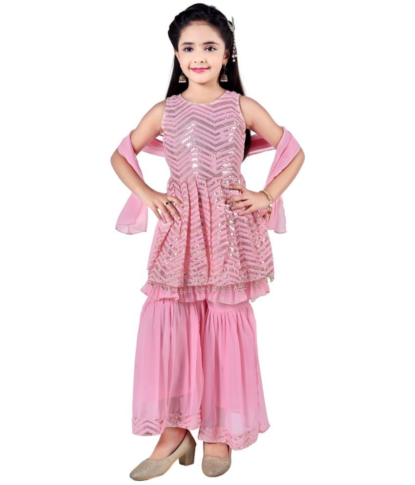     			Arshia Fashions Girls Georgette Kurta and Sharara Set ( Pack of 1 , Peach )