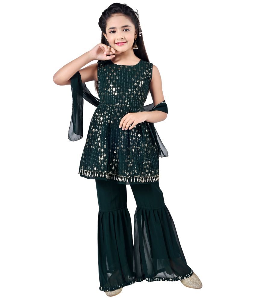     			Arshia Fashions Girls Georgette Kurta and Sharara Set ( Pack of 1 , Dark Green )