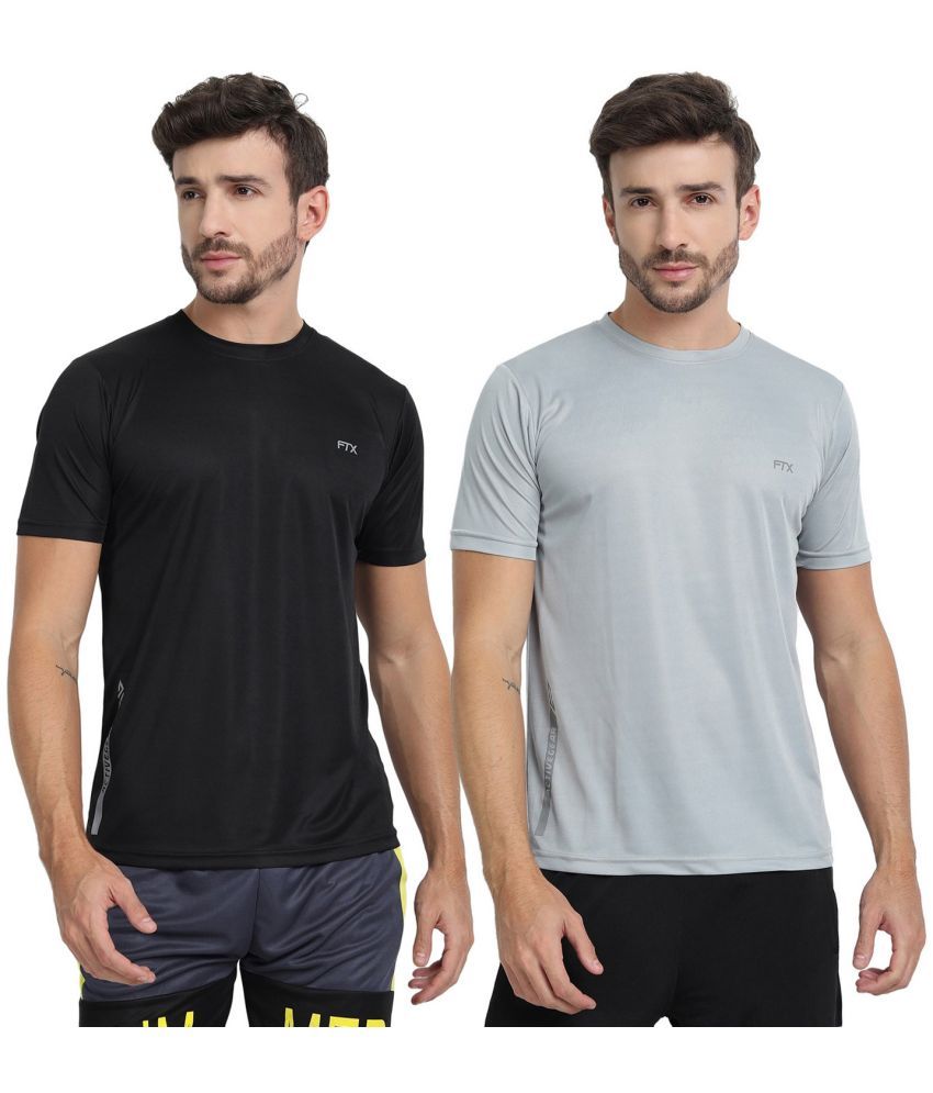     			FTX Polyester Regular Fit Solid Half Sleeves Men's Round T-Shirt - Black ( Pack of 2 )