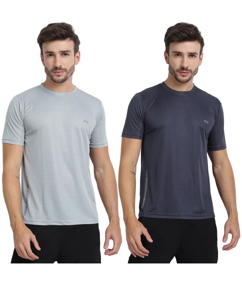     			FTX Polyester Regular Fit Solid Half Sleeves Men's Round T-Shirt - Dark Grey ( Pack of 2 )