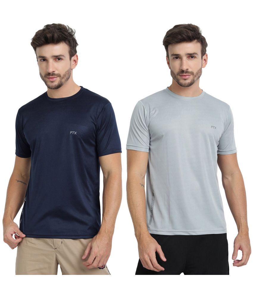     			FTX Polyester Regular Fit Solid Half Sleeves Men's Round T-Shirt - Navy Blue ( Pack of 2 )