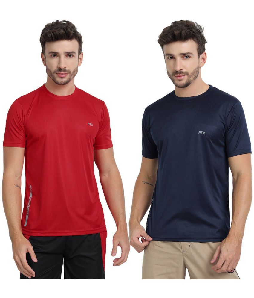     			FTX Polyester Regular Fit Solid Half Sleeves Men's Round T-Shirt - Navy Blue ( Pack of 2 )