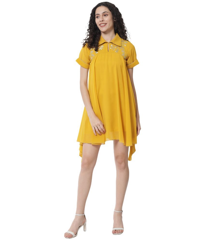     			OTIRA Georgette Printed Above Knee Women's Asymmetric Dress - Yellow ( Pack of 1 )