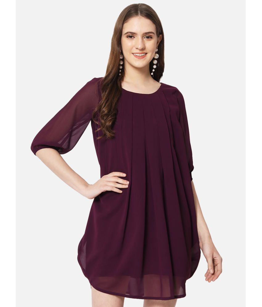     			OTIRA Georgette Solid Above Knee Women's Shift Dress - Purple ( Pack of 1 )