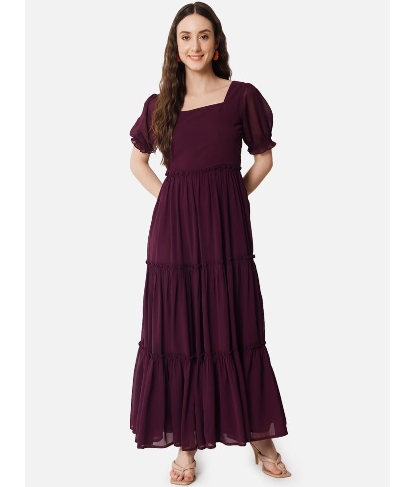     			OTIRA Georgette Solid Full Length Women's Fit & Flare Dress - Purple ( Pack of 1 )