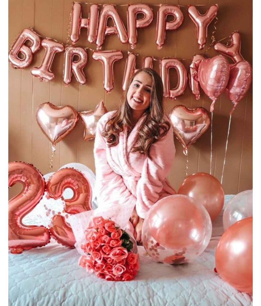     			PartyBooms Happy Birthday Rosegold, Love Rosegold, 20 Pink, 20 White Balloons Pack Of 42