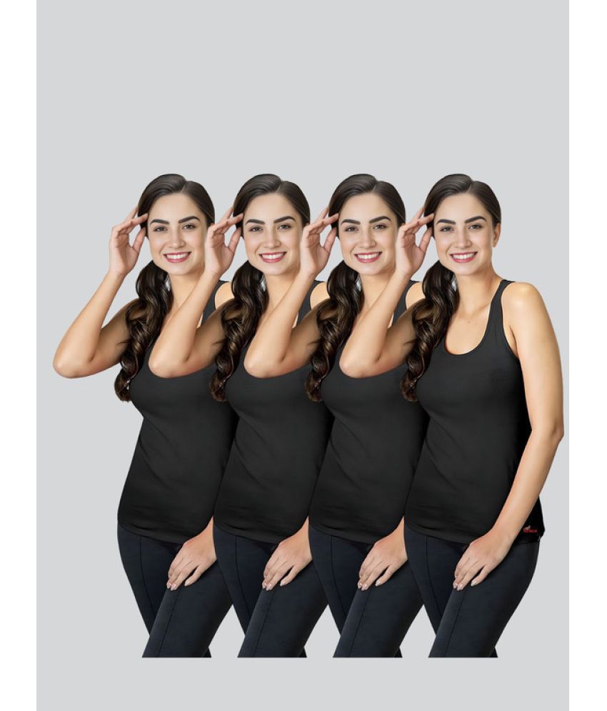     			Renox Pack of 4 Cotton Lycra Tank Top ( Black )