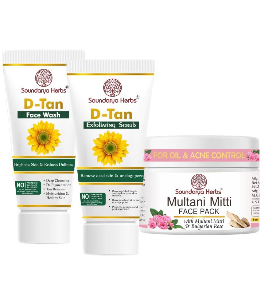     			Soundarya Herbs D tan Face Wash, D tan Scrub & Multani Mitti Face Pack Skin Brightening Skin Tightening Combo Pack