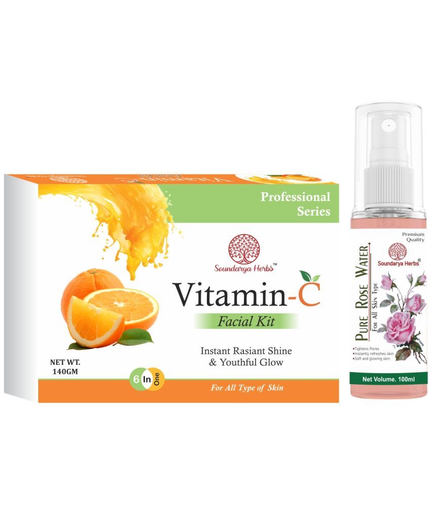     			Soundarya Herbs Vitamin C Facial Kit & Rose Water 3 Times Use Facial Kit For All Skin Type Fruit 2 ( Pack of 2 )