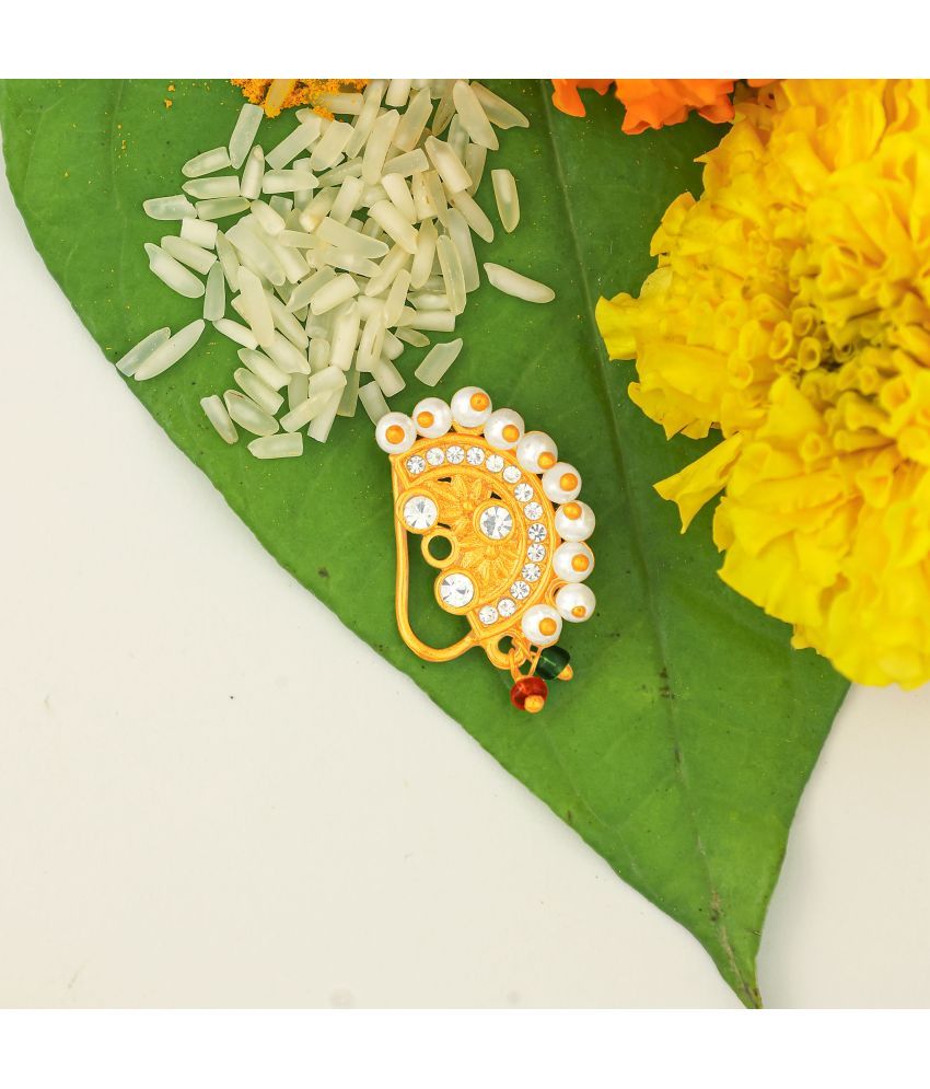     			Traditional Maharashtrian Look Gold Plated Nose Rings For Women And Girls