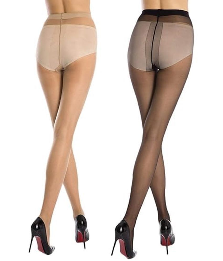     			ATIPRIYA Pack of 2 Women's Nylon Full length Stockings ( Beige,Black )