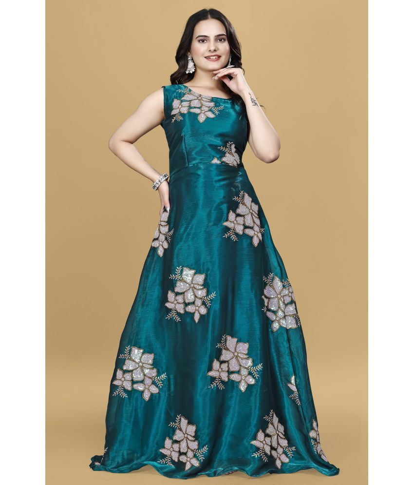     			Aika Teal Flared Organza Women's Semi Stitched Ethnic Gown ( Pack of 1 )