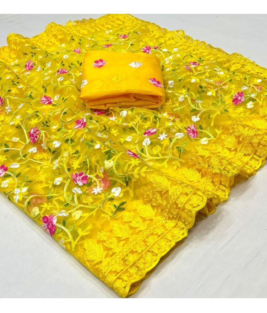     			Arkia Pack of 1 Net Embellished Saree With Blouse Piece ( Yellow )