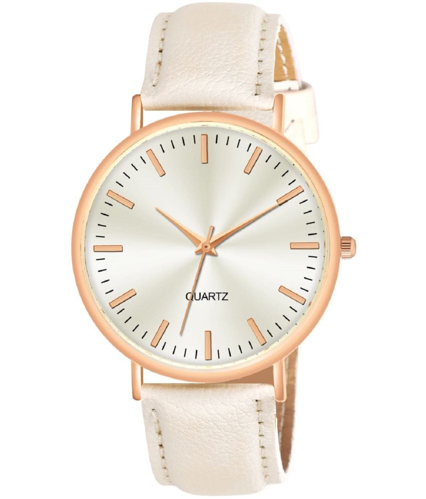     			DECLASSE White Leather Analog Men's Watch