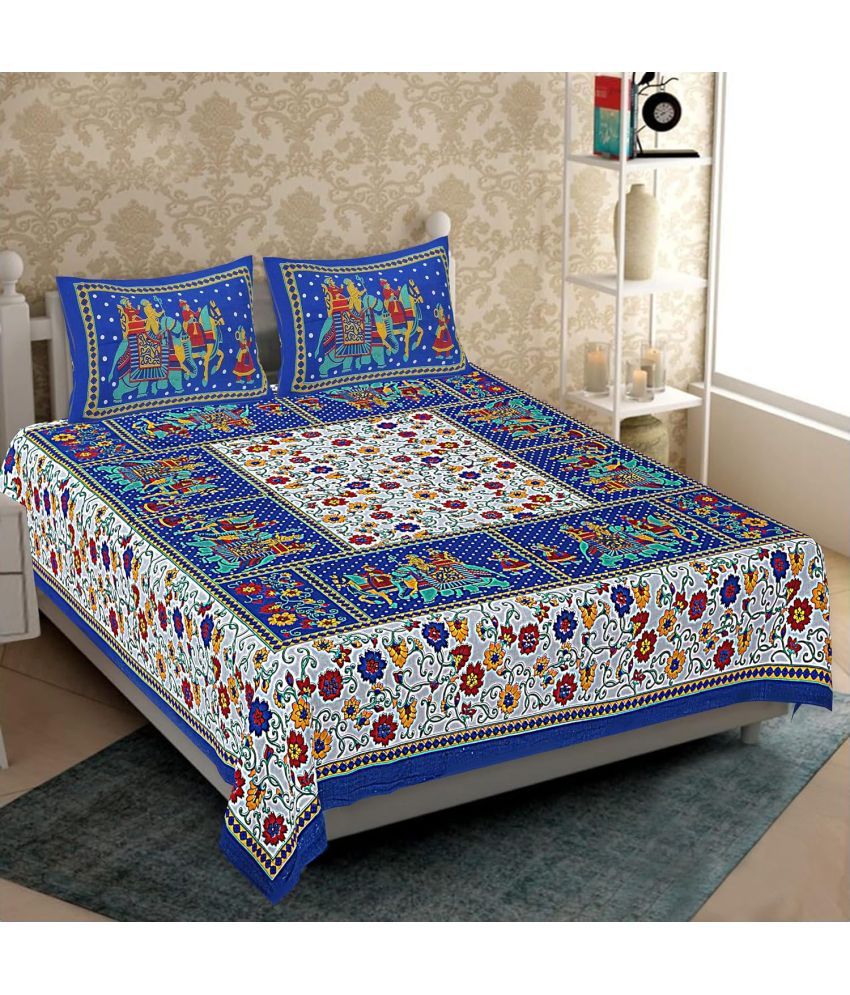     			DESHBANDHU DBK Cotton 1 Double Bedsheet with 2 Pillow Covers ( Blue )