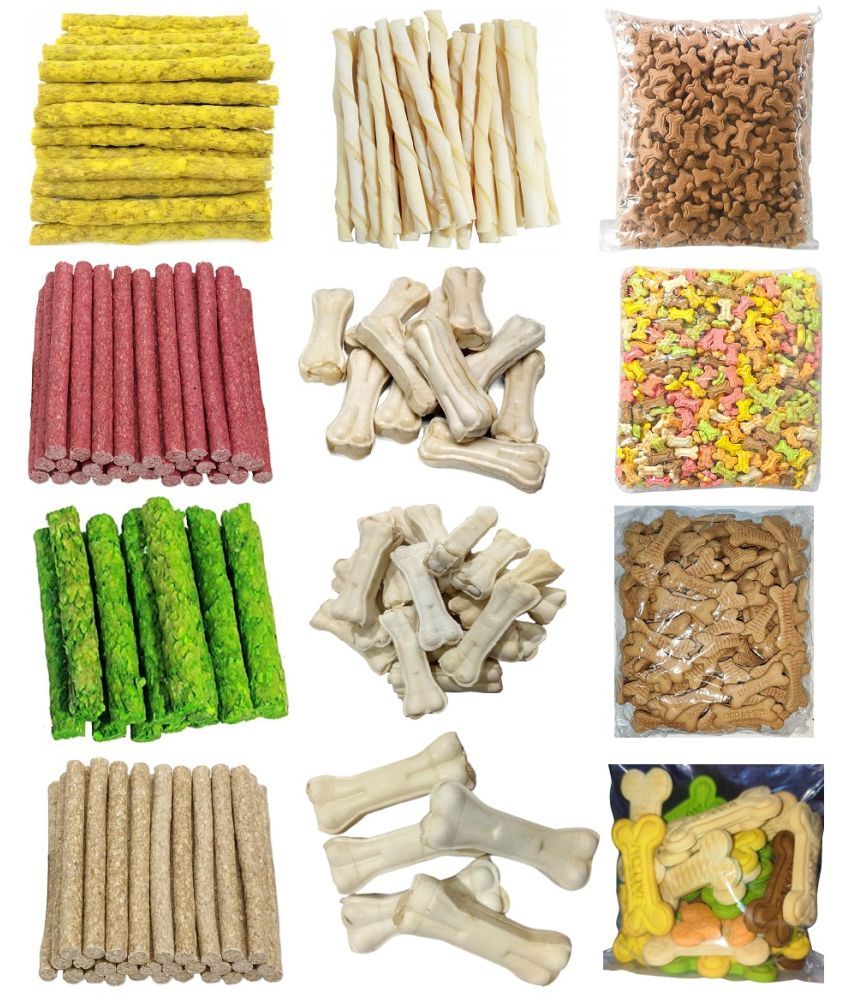     			Dog Food & Treats 12 Mix Combo Pack Each 80Gm 4 Mix Munchy Stick and White Stick with 4 Dog Biscuit Small & Large Size Cocoa & Mix Flavor with Dog Chew Bone 3, 4 & 5 Inch Size