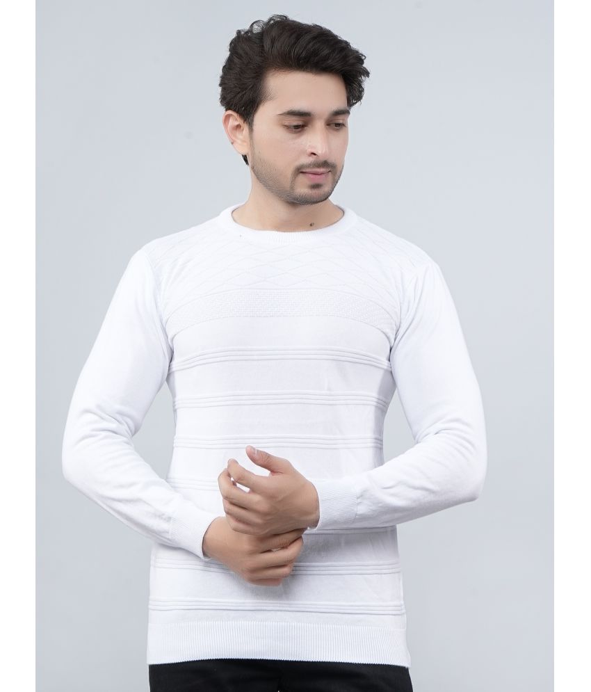     			FEVERFEW Cotton Blend Round Neck Men's Full Sleeves Pullover Sweater - White ( Pack of 1 )