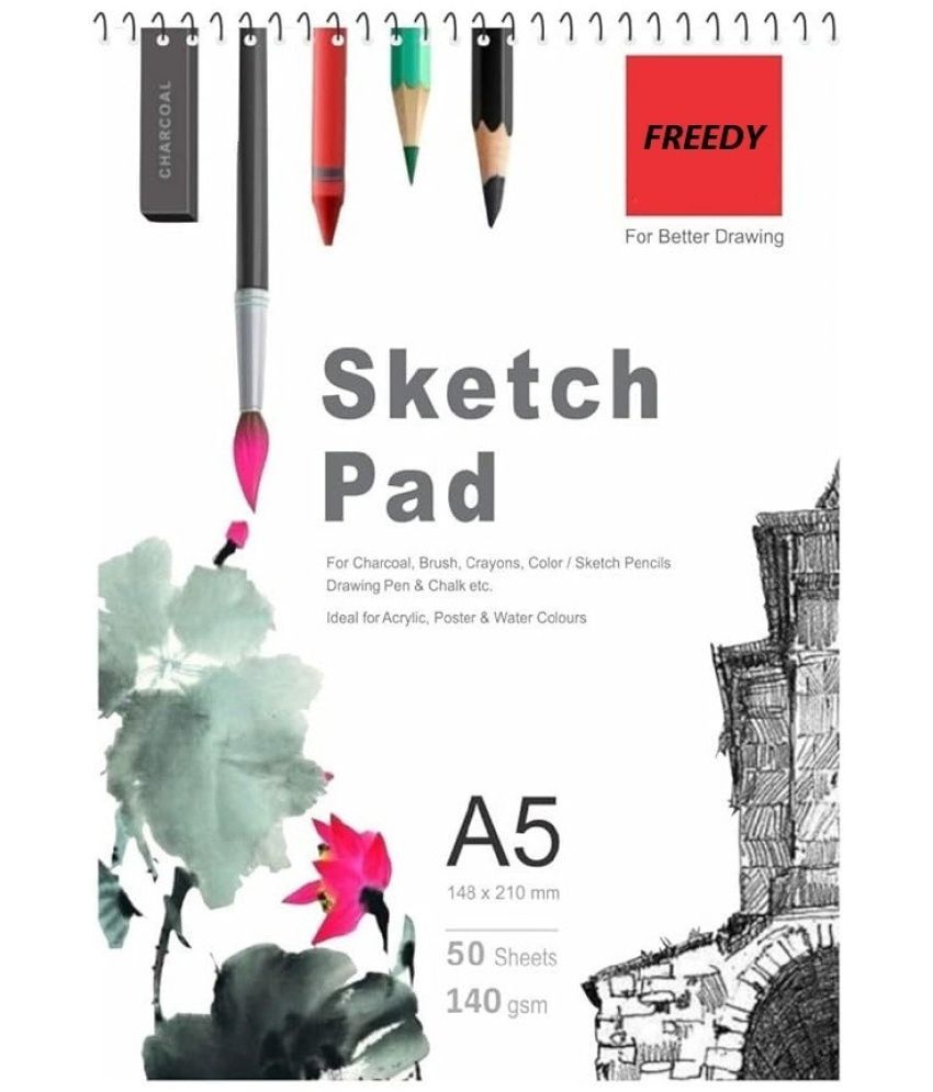     			Freedy 50 Sheet A5 Sketchbook Pack of 1-5.8 x 8.3 Inch 140 GSM| Top Spiral-Bound Sketchpad for Artists | Sketching and Drawing Acid Free Paper, for Doodling for Professional & acadmic use(A)