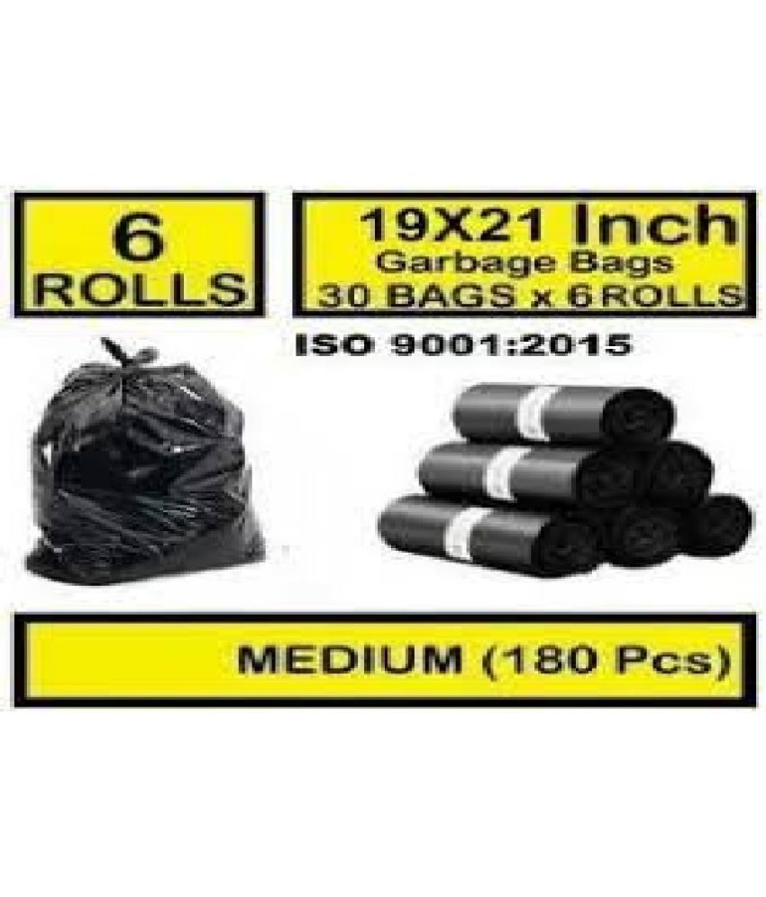     			Garbage Bags Medium 180 Count|19 x 21 inches Black , For Dry & Wet waste|30 bags/roll (Pack of 6)