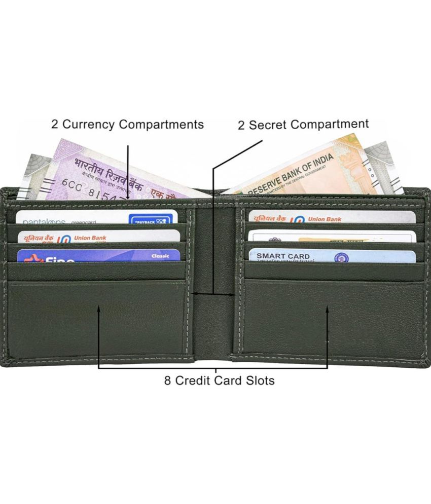     			HIDEFLIX Leather Solid Men's Regular Wallet With 8 Slots For Card ( Green , Pack of 1 )