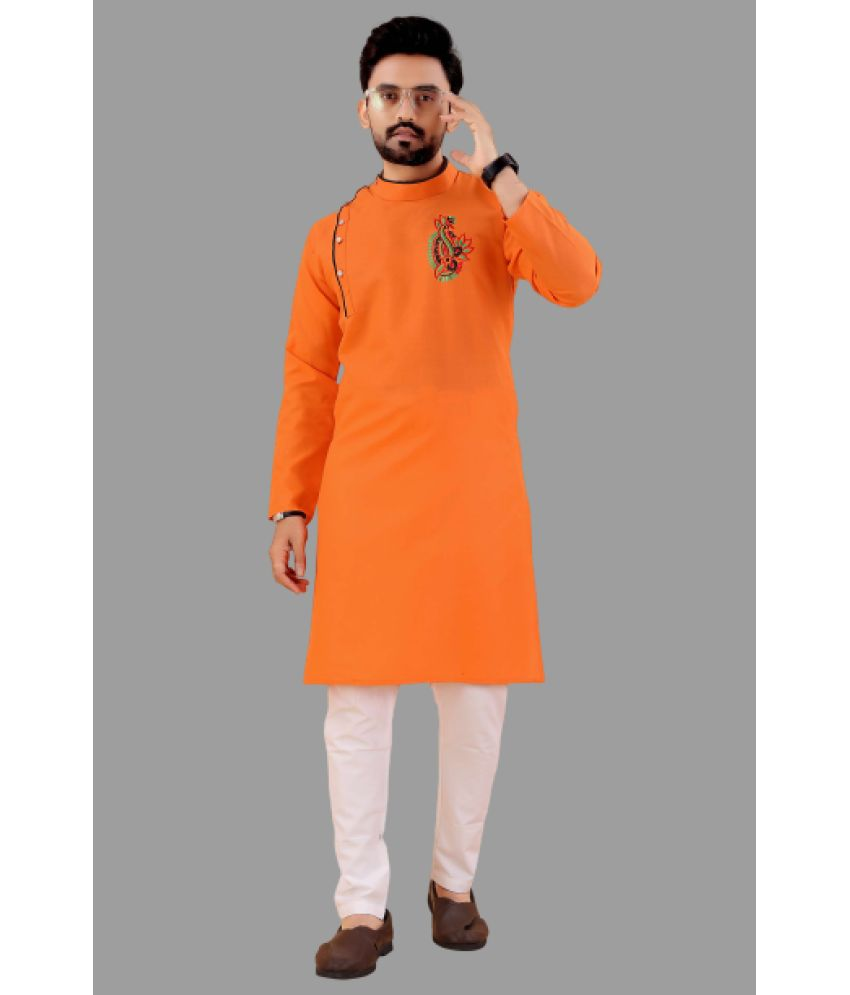     			KC Kunj Creation Orange Cotton Blend Regular Fit Men's Kurta Pyjama Set ( Pack of 1 )