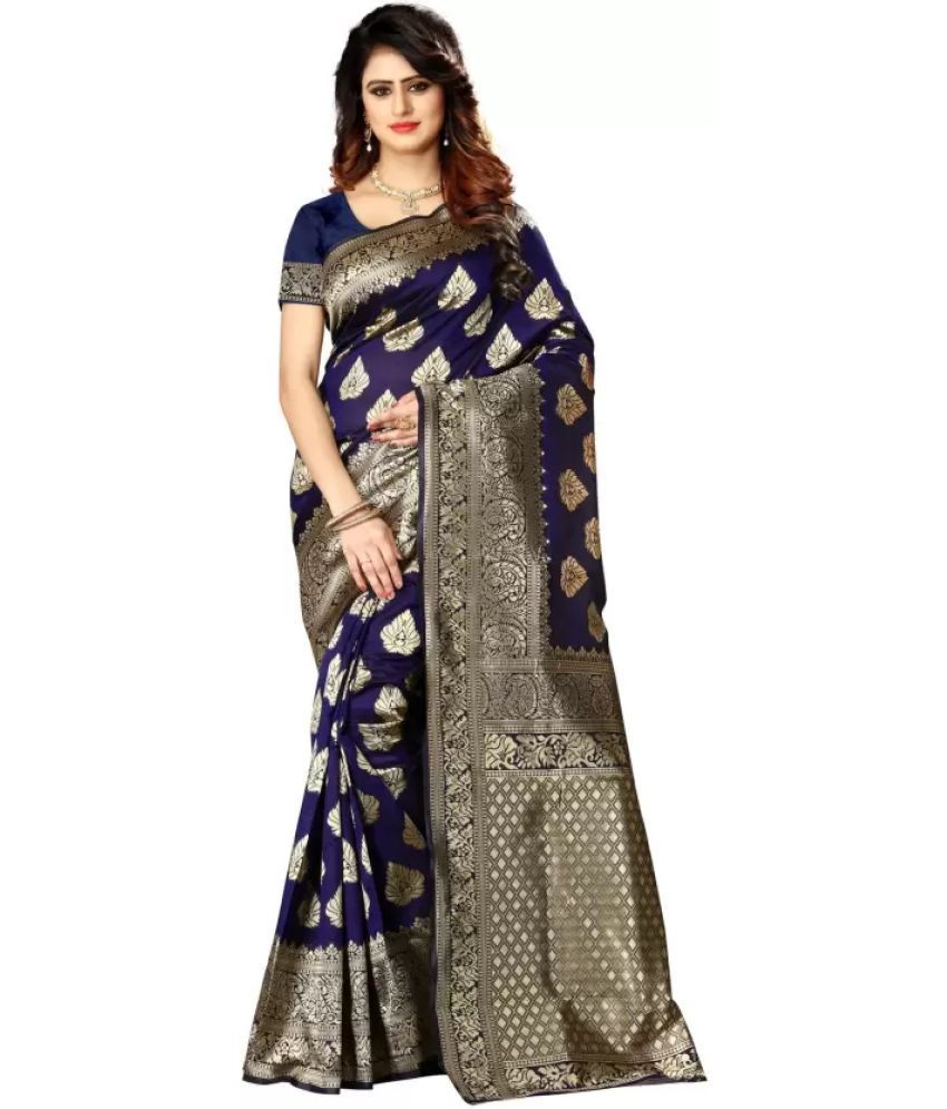     			NENCY FASHIONS Pack of 1 Kanjivaram Silk Woven Saree With Blouse Piece ( Navy Blue )