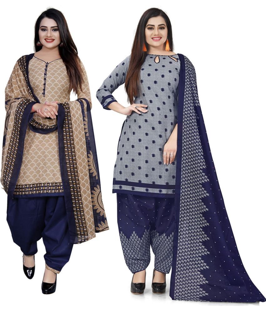     			Rajnandini Unstitched Cotton Blend Printed Dress Material - Multicolor ( Pack of 2 )