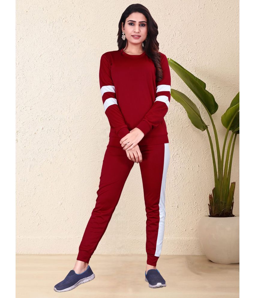     			DTR FASHION Maroon Cotton Blend Striped Tracksuit - Pack of 1