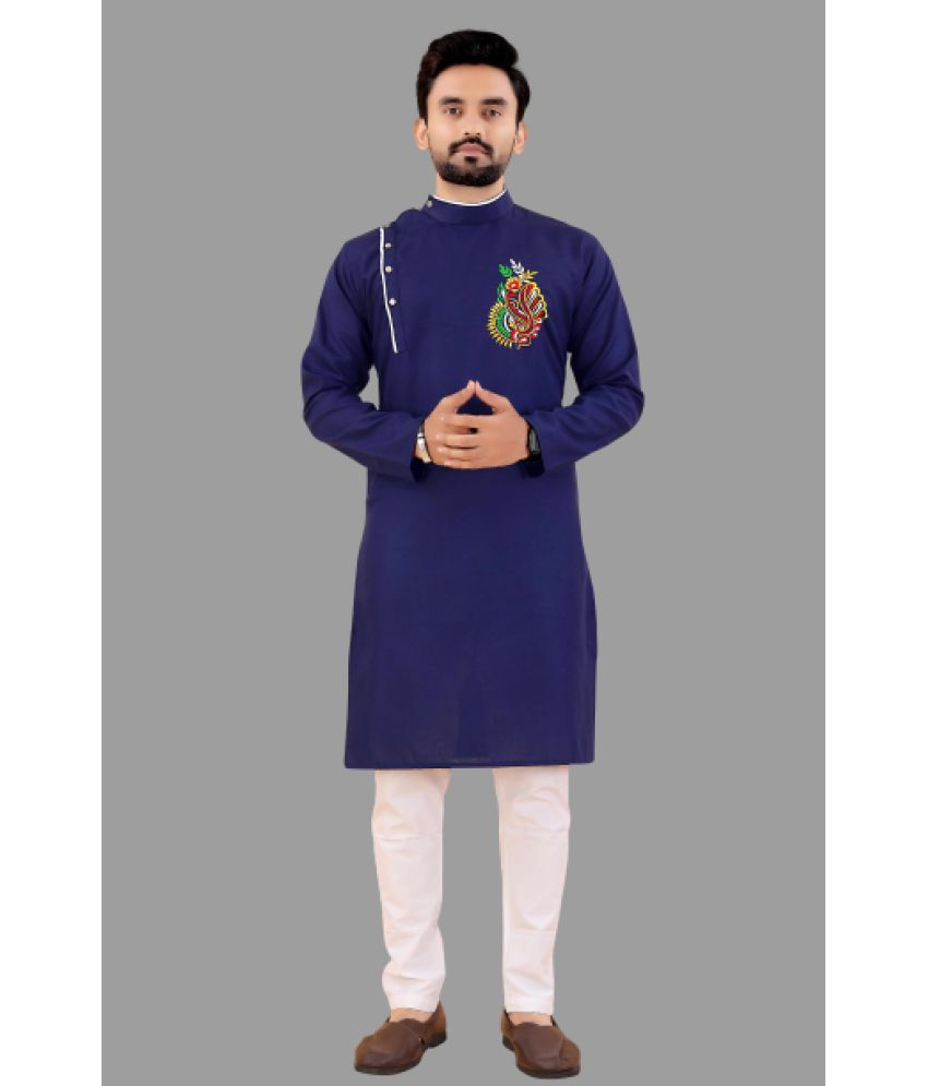     			KC Kunj Creation Blue Cotton Blend Regular Fit Men's Kurta Pyjama Set ( Pack of 1 )