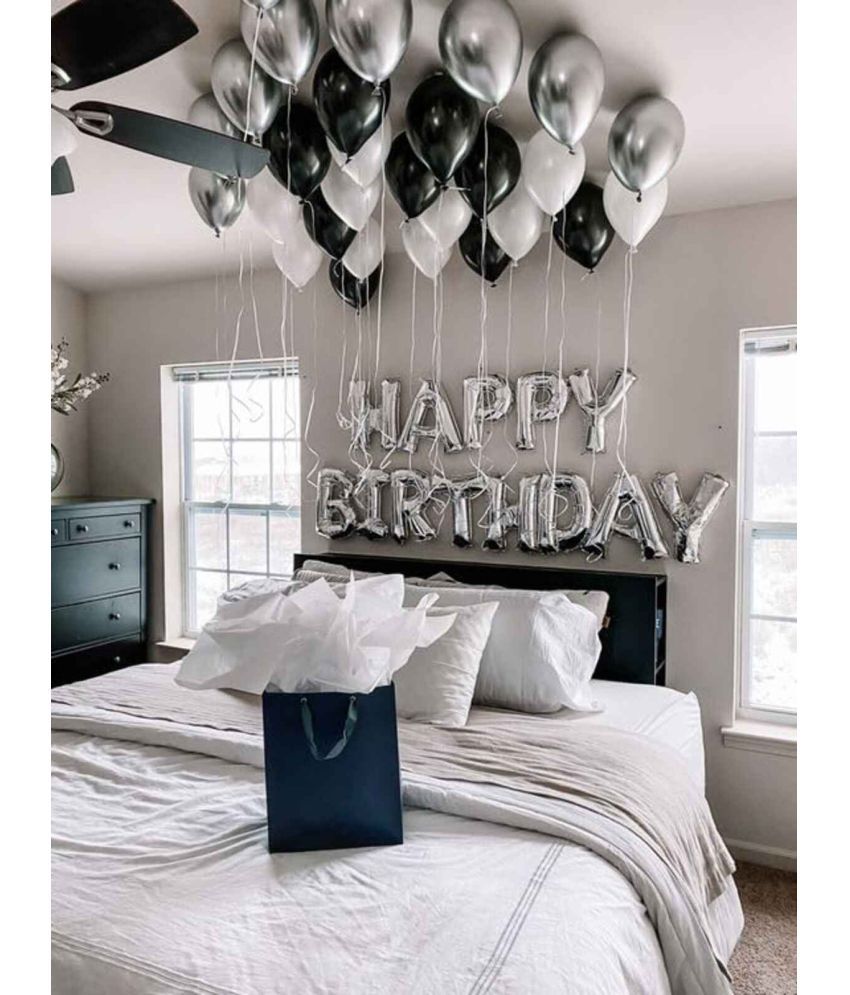     			PartyBooms Happy Birthday Silver Foil (10 Each) Silver, Black, White Chrome Balloons Pack Of 31