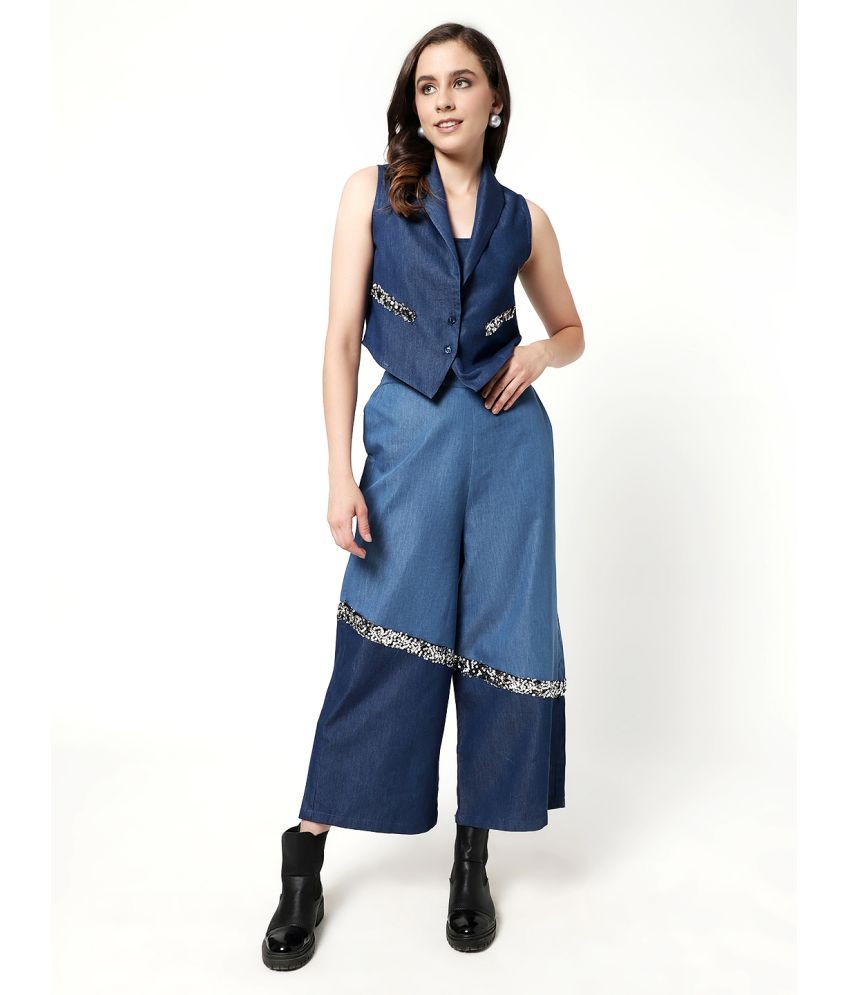     			Zima Leto Blue Solid Pant Top Set