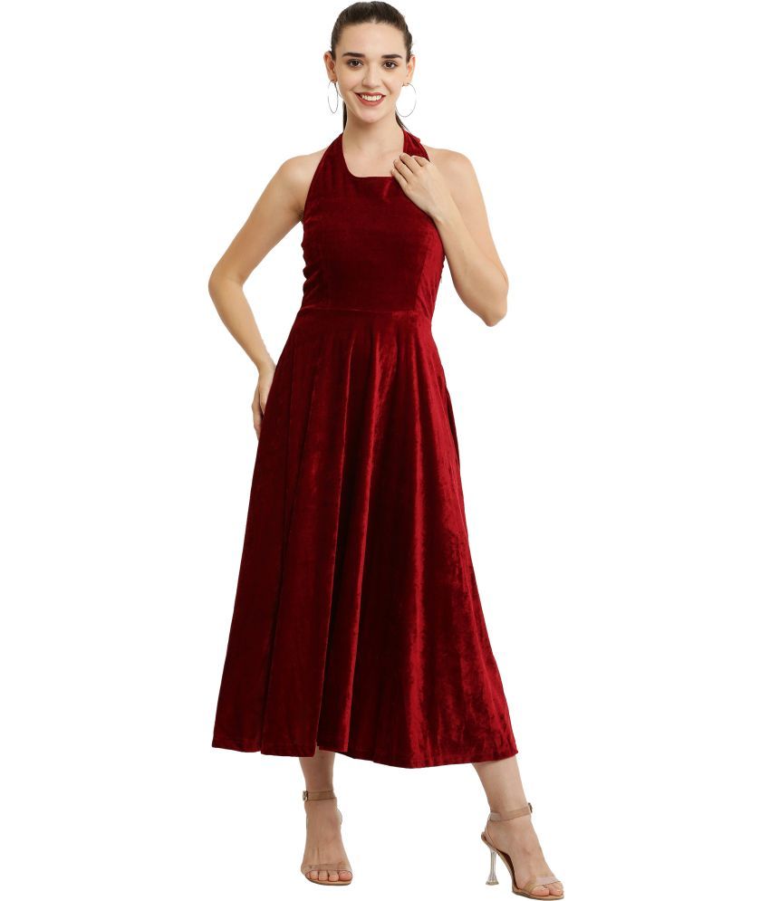     			angad tewatia Velvet Solid Ankle Length Women's Fit & Flare Dress - Maroon ( Pack of 1 )