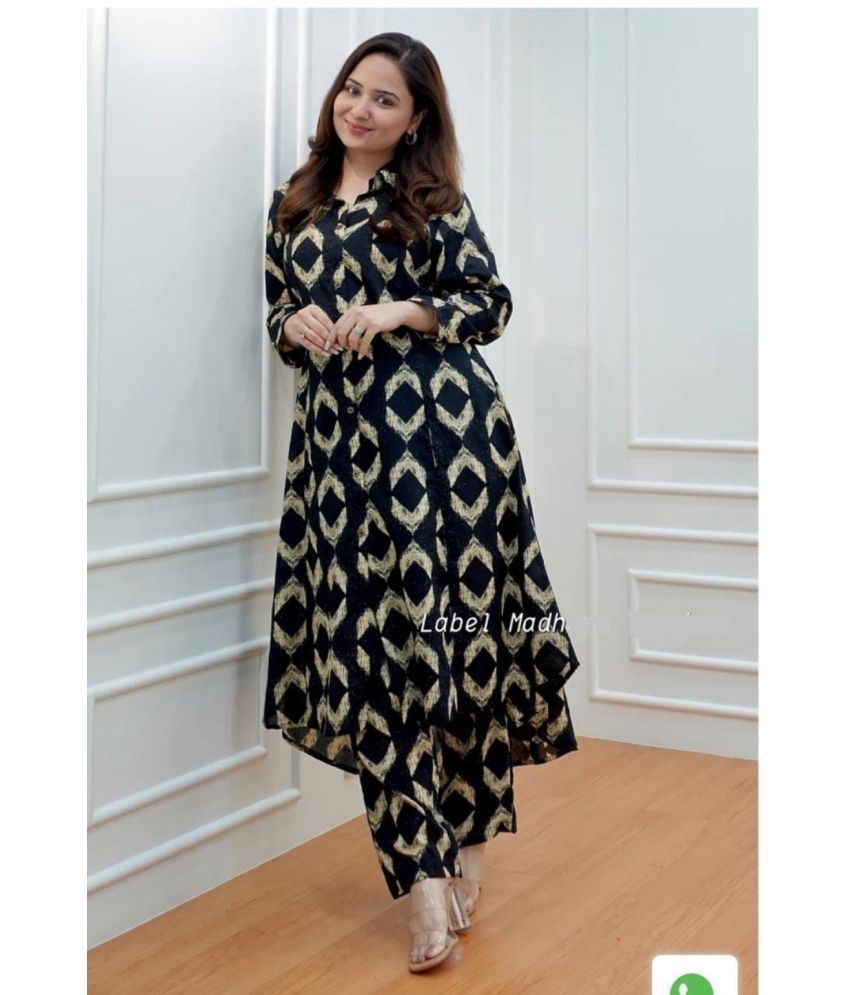     			piludi Viscose Printed Kurti With Palazzo Women's Stitched Salwar Suit - Black ( Pack of 1 )