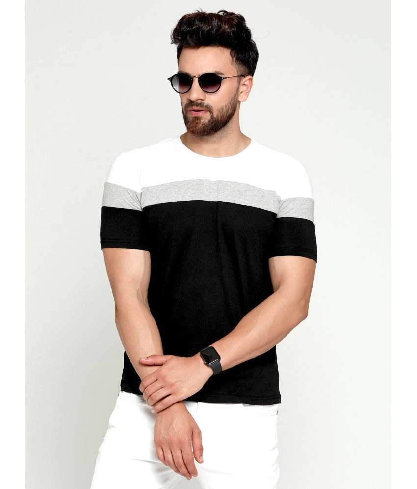     			AOOSH Cotton Blend Regular Fit Colorblock Half Sleeves Men's Round T-Shirt - Black ( Pack of 1 )