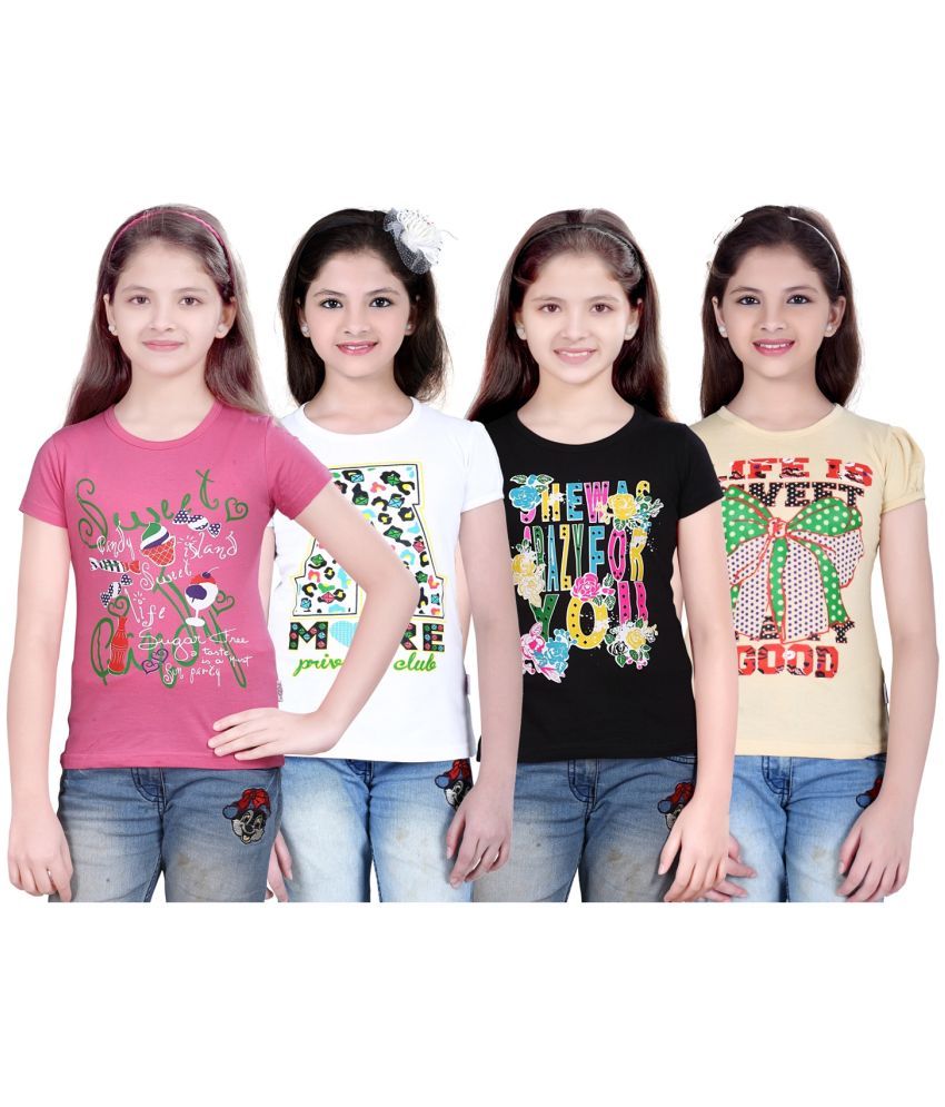     			CRT Enterprises Pack of 4 Girls Cotton T-Shirt ( Multicolor )