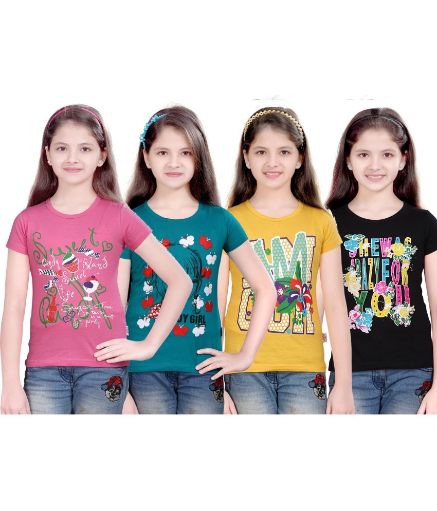     			CRT Enterprises Pack of 4 Girls Cotton T-Shirt ( Multicolor )