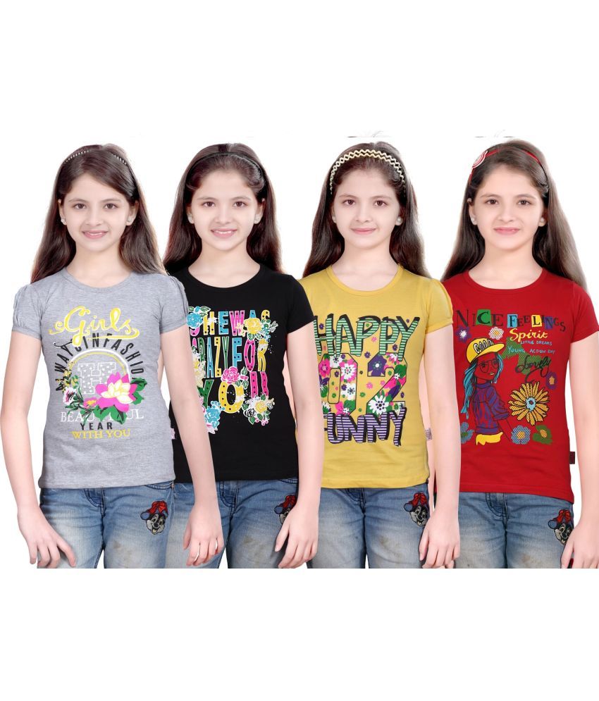     			CRT Enterprises Pack of 4 Girls Cotton T-Shirt ( Multicolor )