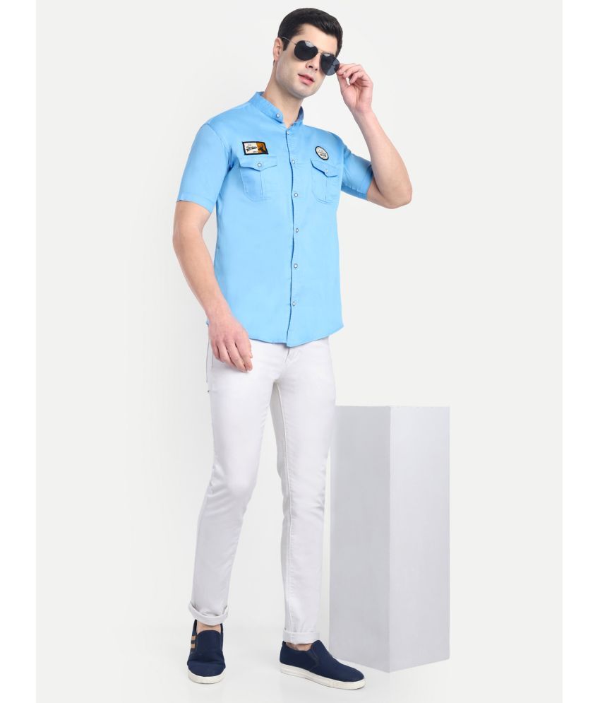     			S-LINE 100% Cotton Slim Fit Self Design Half Sleeves Men's Casual Shirt - Light Blue ( Pack of 1 )