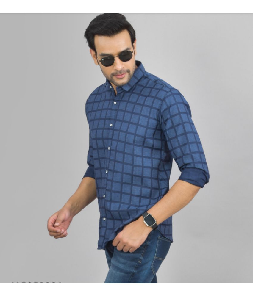     			S-LINE 100% Cotton Slim Fit Checks Full Sleeves Men's Casual Shirt - Blue ( Pack of 1 )