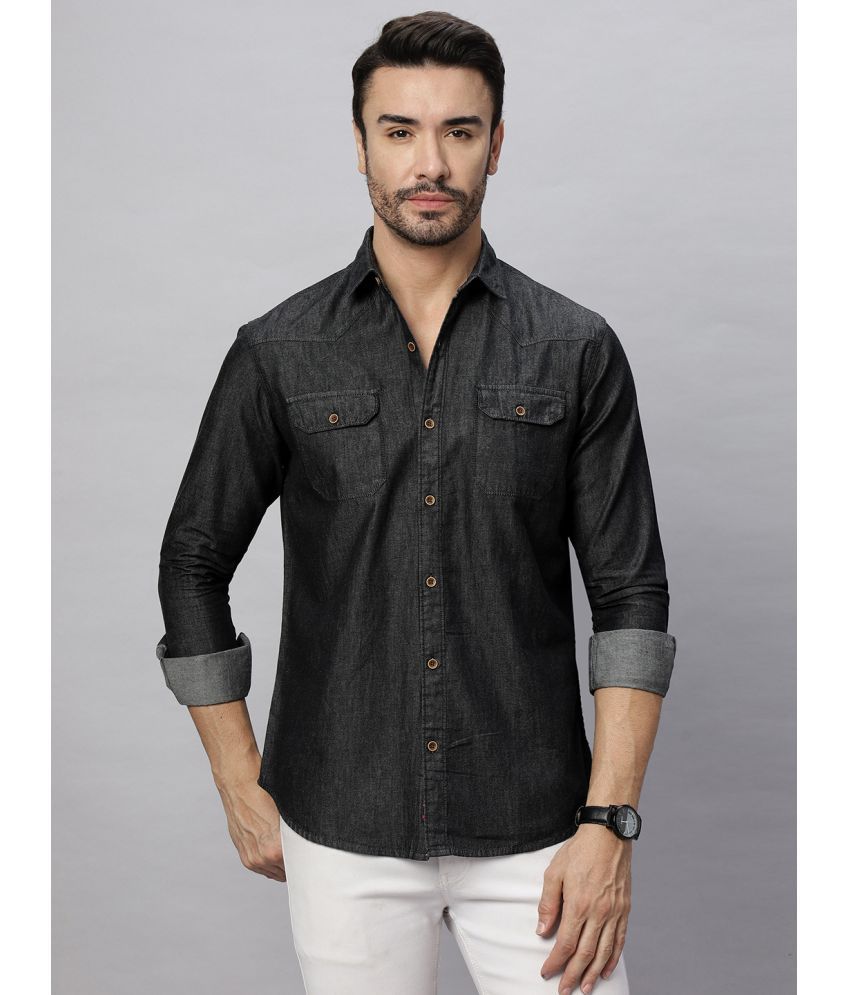     			HJ HASASI Denim Regular Fit Solids Full Sleeves Men's Casual Shirt - Black ( Pack of 1 )